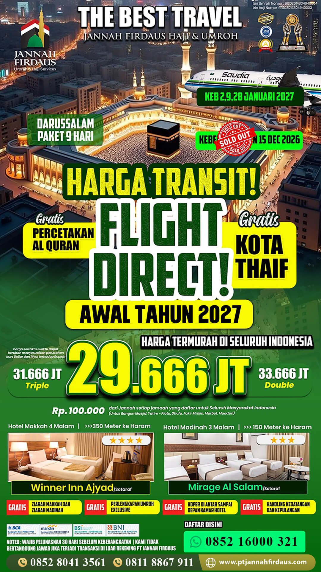 Harga Umroh Januari 2027 9 umroh awal tahun 2027 jannah firdaus bulan januari paket darussalam