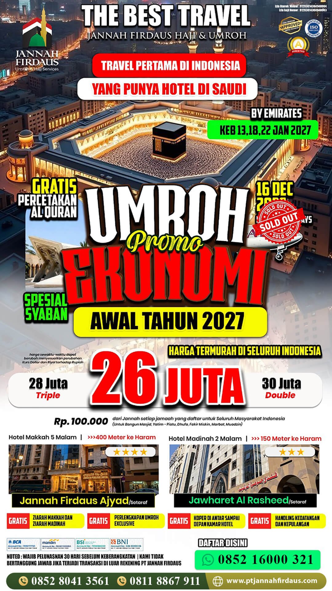 Harga Umroh Januari 2027 8 umroh awal tahun 2027 jannah firdaus bulan januari paket ekonomi
