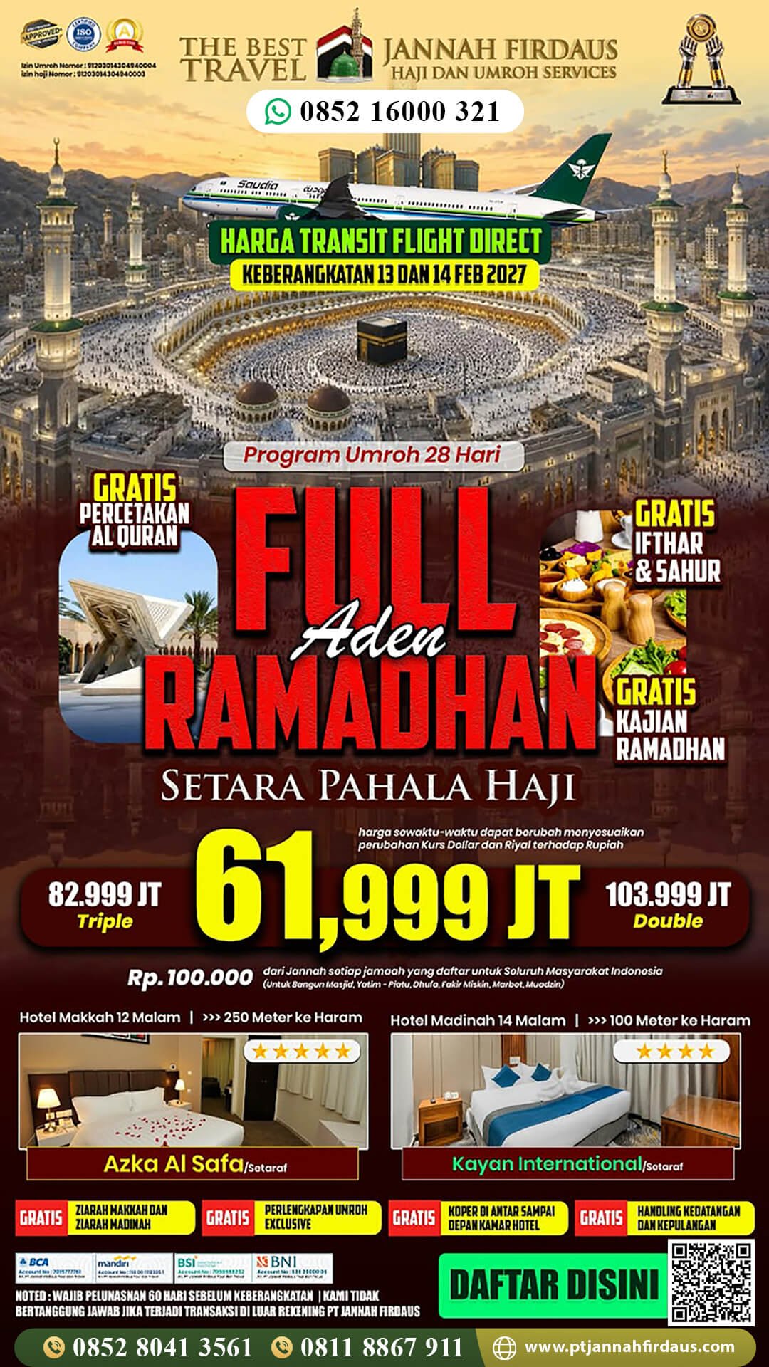 Travel Umroh 2026 2027 36 umroh full ramadhan 2027 jannah firdaus paket 28 hari aden 1448 hijriah