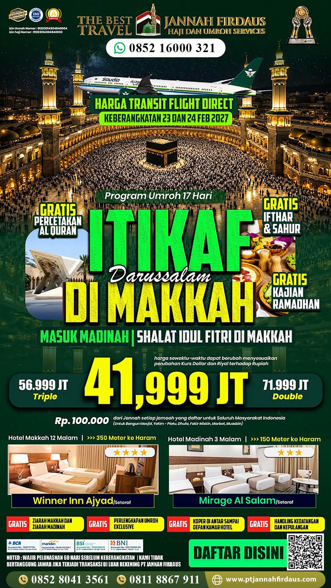 Travel Umroh 2026 2027 39 umroh itikaf ramadhan 2027 jannah firdaus paket 17 hari darussalam masuk madinah