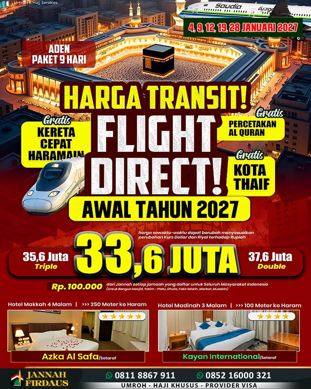 umroh januari 2027 jannah firdaus paket 9 hari aden
