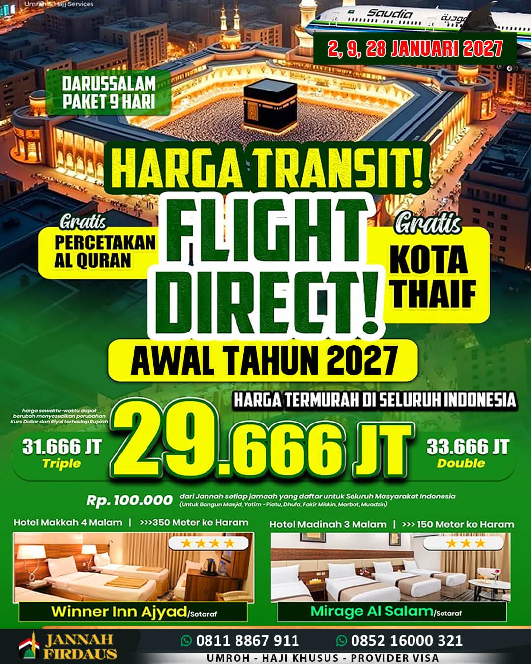 umroh januari 2027 jannah firdaus paket 9 hari darussalam