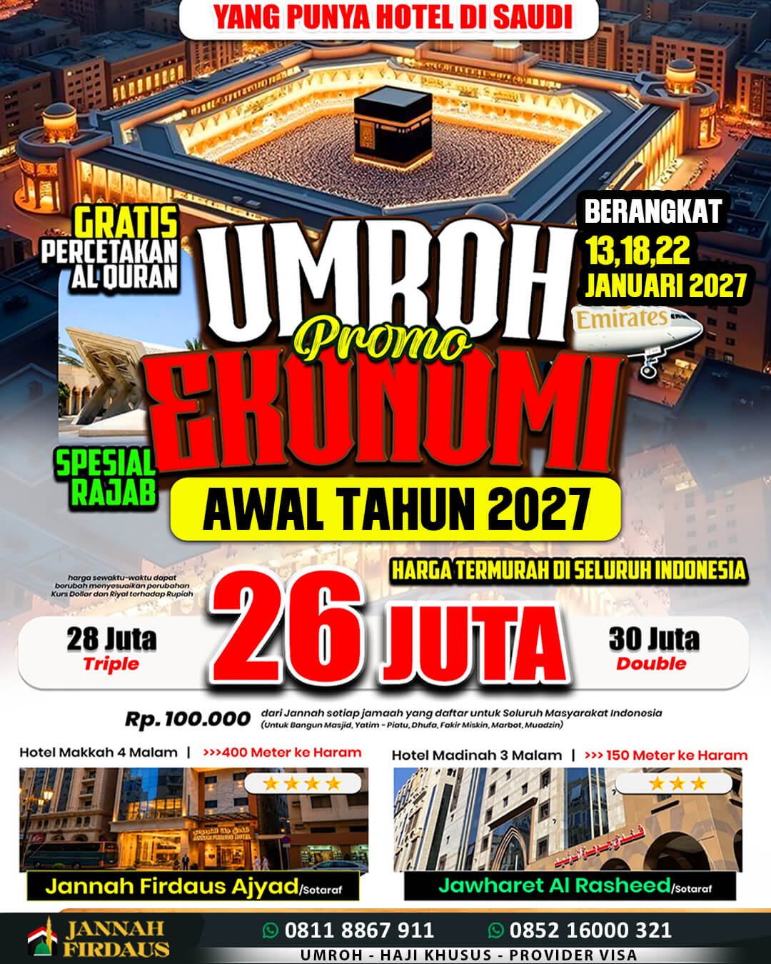 umroh januari 2027 jannah firdaus paket 9 hari ekonomis