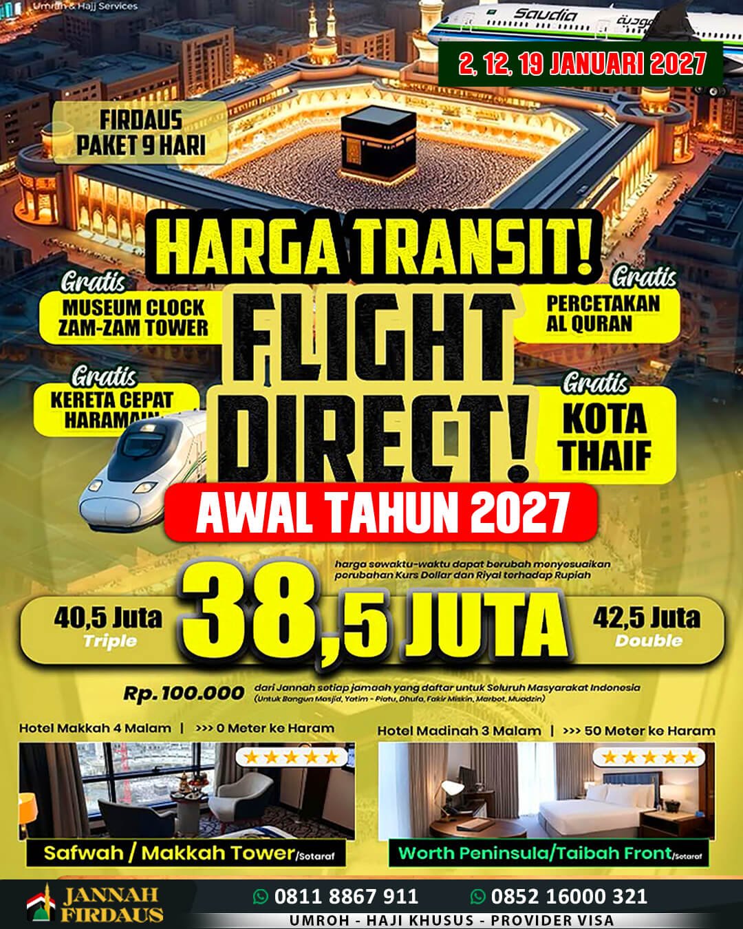 umroh januari 2027 jannah firdaus paket 9 hari firdaus
