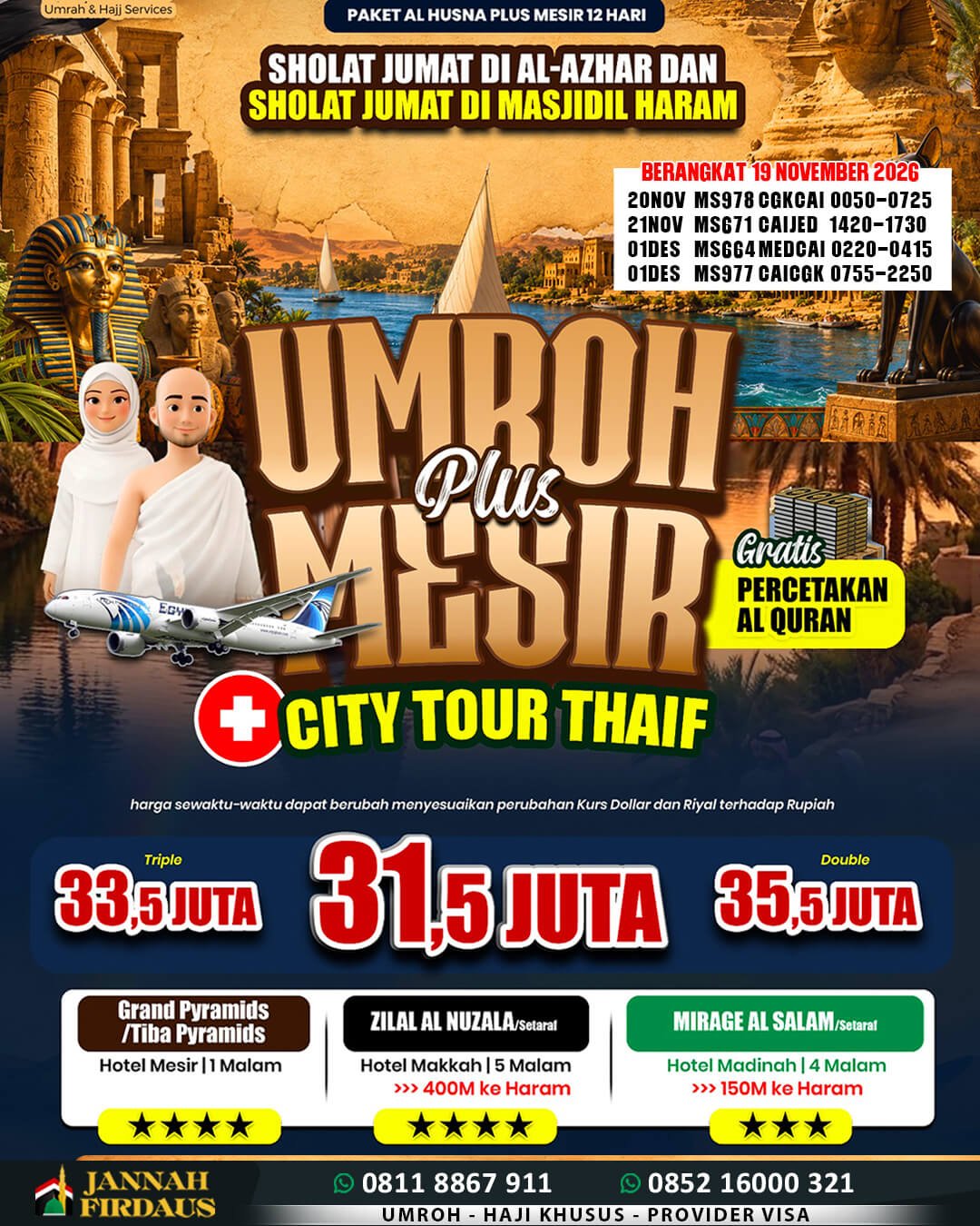 Biaya Umroh 2026 Murah Jaminan Pasti Berangkat 17 umroh plus mesir 19 november 2026 paket alhusna