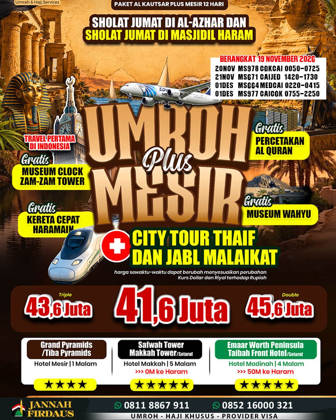 Biaya Umroh 2026 Murah Jaminan Pasti Berangkat 18 umroh plus mesir 19 november 2026 paket alkautsar