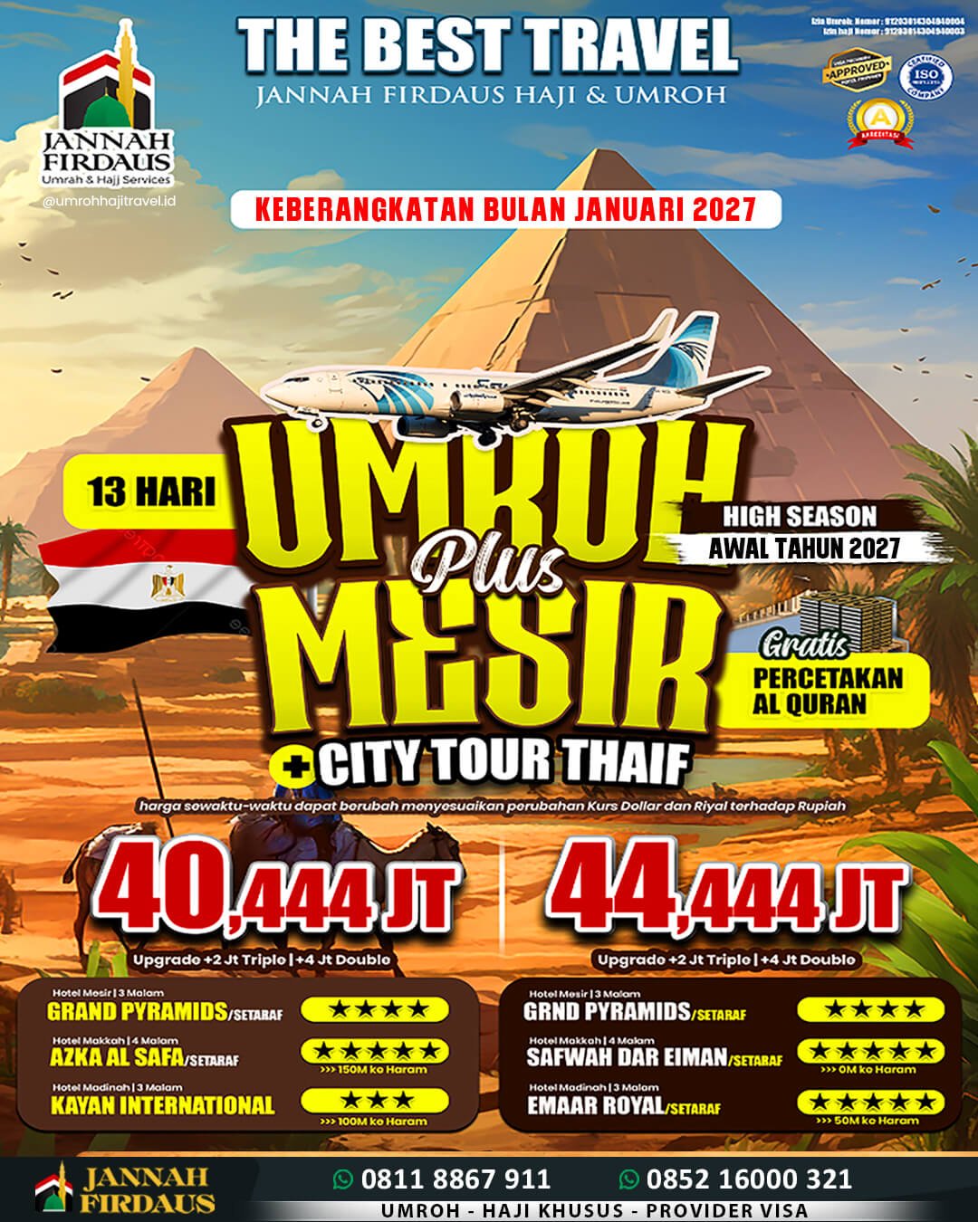 umroh plus mesir bulan januari 2027 paket 13 hari