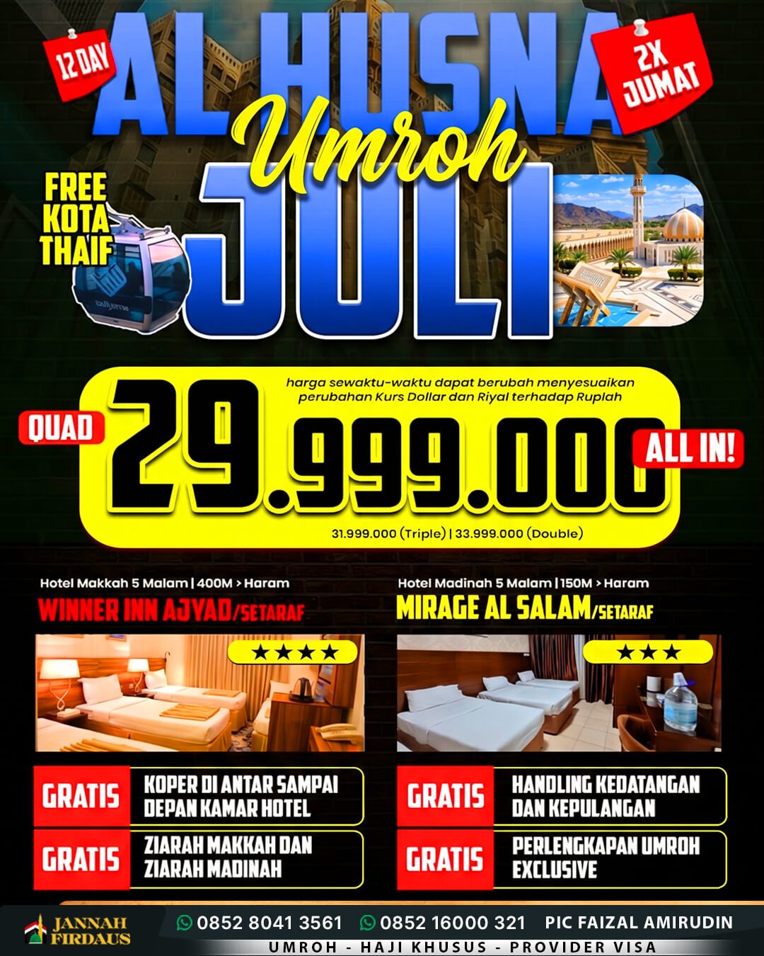 Harga Paket Umroh 2026 2027 211 umroh juli 2027 alhusna